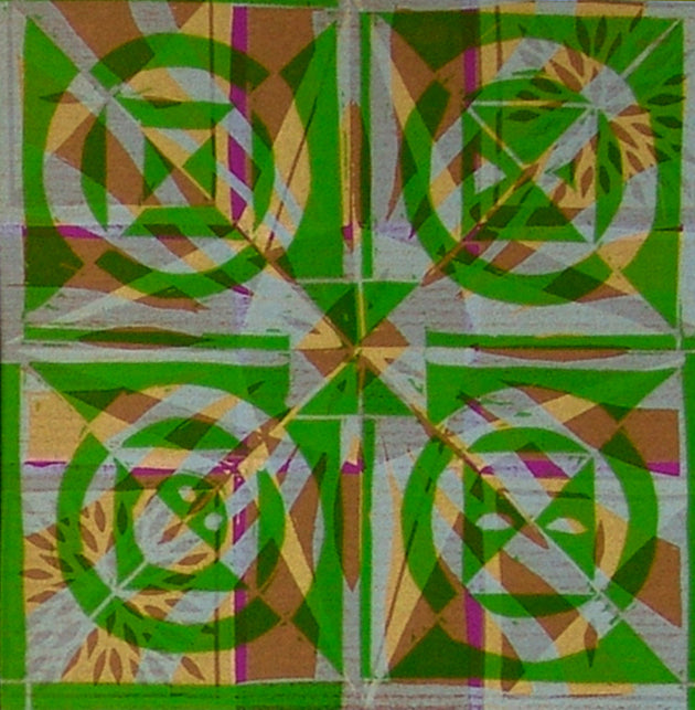 Xilografía Mandala Verde - Gustavo Vejarano